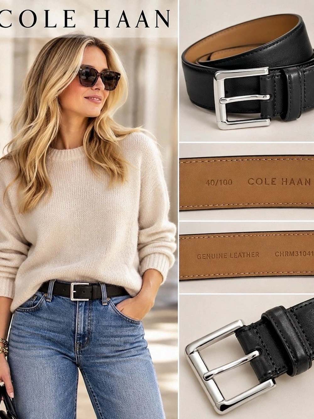 Cole Haan Genuine Leather Dress Belt Black & Brown 40/100